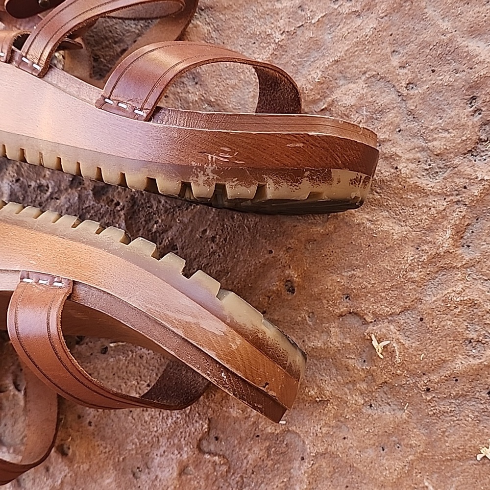 SWEDISH HASBEENS Jesus Ankle Sandals 41 11 Clogs Cognac Leather Strappy RARE - Picture 11 of 15